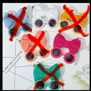 2Pcs/ Daisy Baby Sunglasses with Eyelet Bow Headband Set NWOT